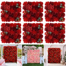 Fleurs séchées 6PCS fleur artificielle panneau mural 3D fond faux rose feuilles d'eucalyptus mur surface fête mariage mariée douche outdo 230725