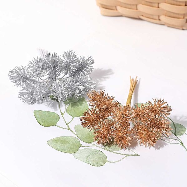 Fleurs séchées 6 pièces or argent plantes artificielles feuilles pour la décoration de la maison en soie faux bricolage artisanat accessoires Table décorations de mariage