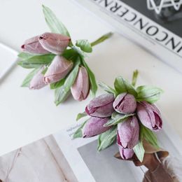 Bouquet de tulipes séchées en soie, 6 pièces, poudre pour décoration de fête à domicile, couronnes décoratives de mariage, de noël artificielles