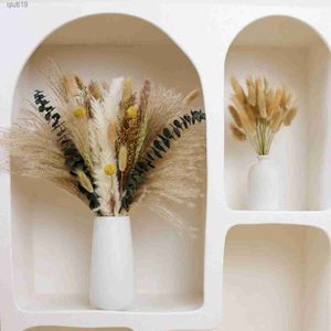 Fleurs séchées 85 pièces Pampas Herbe Boho Home Decor 8 types de plantes séchées avec Fluffy Reed Pampas Eucalyptus Bunny Tail Blé et Valentine's Gras R230720