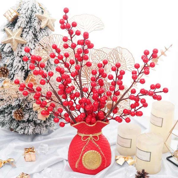 Fleurs séchées artificielles Berry Long Branch Fake Plants Vase for Flowers Christmas Wedding Party Home Room New Years 2024 Decoration NAVIDAD