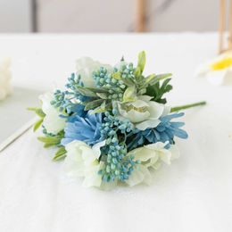 Fleurs séchées chrysanthème camélia artificiel mélangé avec des fleurs artificielles bricolage bouquet de mariée décoration de scène de mariage décoration de fête de famille