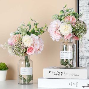 Fleurs séchées fleur artificielle faux Rose mariage mariée Bouquet soie pivoine hortensia décor pour la maison hôtel Table accessoires