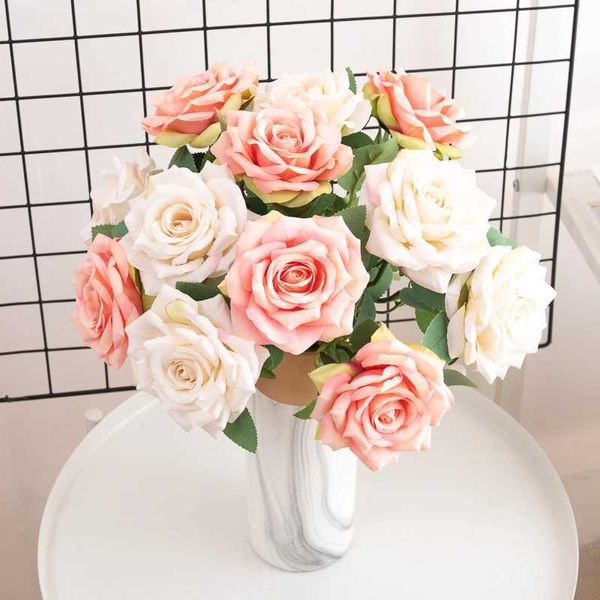 Fleurs séchées Fleurs artificielles Rose Silk Valentin Gift For Bride Bouquet Mariage Home Decoration Garden Fake Floral Table Living Room