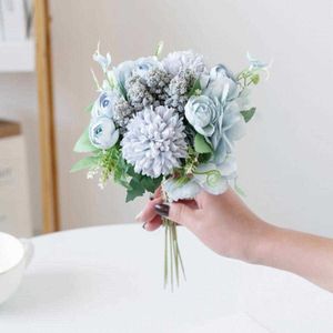 Gedroogde bloemen kunstzijde hortensia thee roos bruidsboeket diy kerstvazen voor decoraties thuis bruiloft versieren