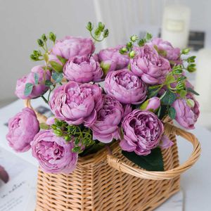 Fleurs séchées pivoines artificielles en soie Roses Bouquet de haute qualité pour la décoration intérieure noël mariage décoratif mariée fausses plantes