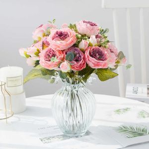 Fleurs séchées artificielles pour salle de mariage, accessoires pour la maison, décoration de jardin, produits ménagers d'extérieur, Bouquet de pivoines en soie bon marché