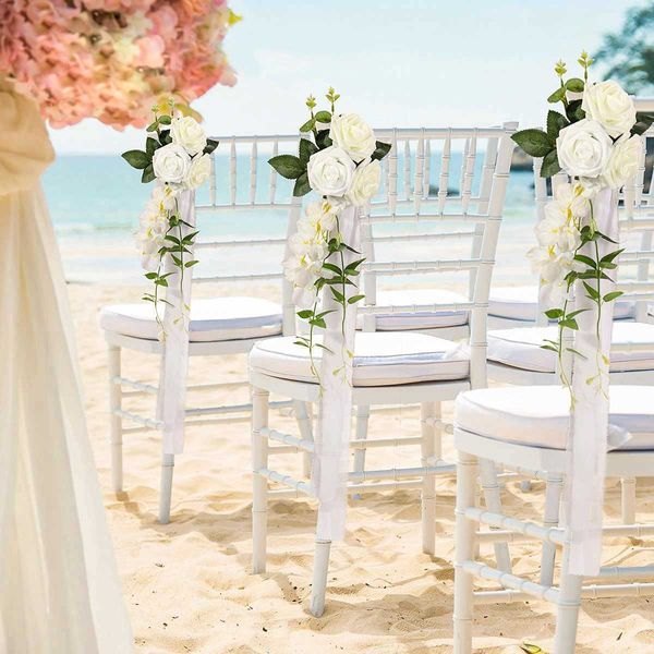 Fleurs séchées artificielles pour mariage, décorations de chaise d'allée blanche, banc d'église, nœuds de ruban, fausses fleurs pour cérémonie