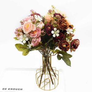 Gedroogde Bloemen Bos Vorken Hoofden Kunstmatige Roos Boeket voor Huisdecoratie Accessoires Diy Bruiloft Woonkamer Meubels Foto Rekwisieten