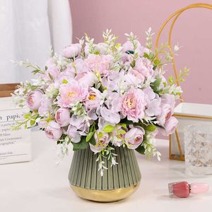 Fleurs séchées bouquet de soie rose violet clair sac de fleurs artificielles accessoires en plastique de haute qualité décoration de table de mariage de bureau à domicile ar