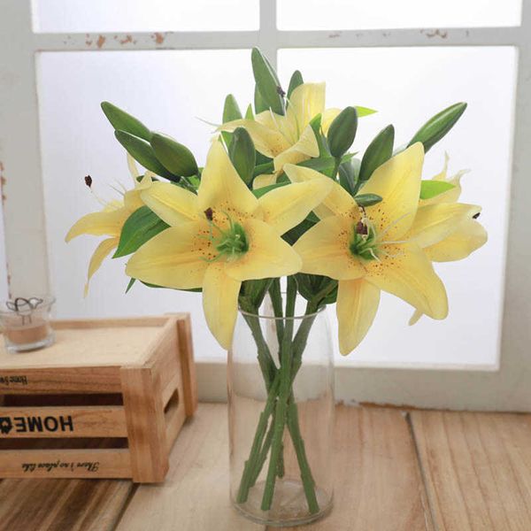 Fleurs séchées pas cher 38cm fleur artificielle lys soie blanche décoration de la maison mariage jardin photographie accessoire noël faux arrangement