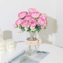 Gedroogde bloemen Goedkope bos zijde pioenboeket woondecoratie accessoires bruiloft plakboek nep plant Diy pompon kunstmatige roos