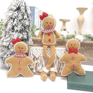 Gedroogde bloemen Kerstdecoratie Grote Gingerbread Man Houten voor thuis pluche pop Kerstmishangende ornament hangers Kid Gift Nieuwjaar Decor