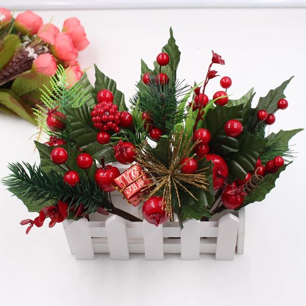 Fleurs séchées de Noël, baies rouges, branche de pomme de pin artificielle, décorations d'arbre de noël, décoration de maison, ornements d'année, cadeaux 231130