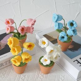 Fleurs séchées Crochet Tournesol Plante En Pot Faux Tricoté Fleur Bonsaï Fini Tissé À La Main Fleurs Voiture Maison Bureau Décor Cadeau pour Fille Femmes 230627