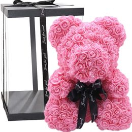 Gedroogde bloemen diy 25 cm teddy rozenberen met doos kunstmatige PE bloembeer valentijnsdag voor vriendin vrouwen vrouw moeders geschenken y2212