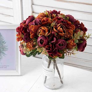Gedroogde Bloemen Europese Zijde Kunstmatige Thee Rozen Vazen Voor Huisdecoratie Accessoires Nep Madeliefjesplanten Bruiloft DIY Decoratief