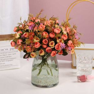 Fleurs séchées bureau gratuit petite poignée de Roses camélia fleur artificielle décoration de jardin extérieur accessoires de photographie Bouquet de bricolage