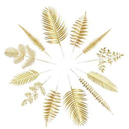 Gedroogde bloemen Gouden Kunstmatige Plant Decoratie Verschillende Bladeren Goedkope Fake Voor Tuin Bruiloft Slaapkamer Home Decor