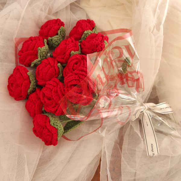 Flores secas Conjunto de ganchillo hecho a mano de hilo de ramo tejido a mano con 10 tipos de materiales de bricolaje de flores adecuados para los regalos del Día de San Valentín de los maestros 230714