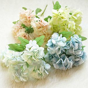 Fleurs séchées tête hortensia Bouquet artificiel blanc petite soie faux Floral bleu décoration de fête de mariage à la maison