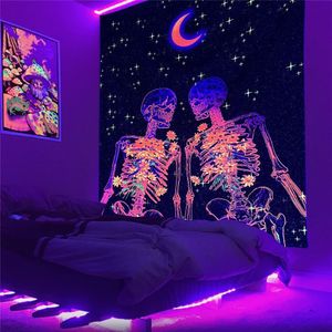 Gedroogde Bloemen Hippie Hekserij Decor Anime Gedrukt Tapijt Voor Kamer Esthetische Abstracte Schedel Paar Muur Opknoping Halloween 230717