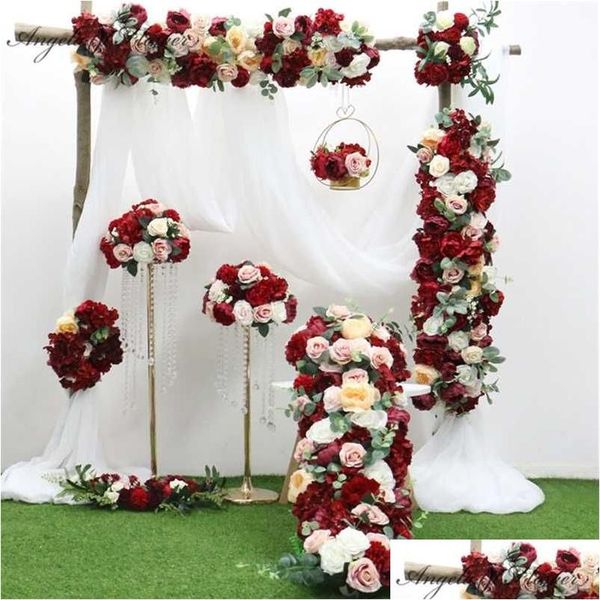 Fleurs séchées faites maison Bury rouge fleur artificielle boule de table pièce maîtresse décor de mariage arrangement de rangée de fête guirlande de Noël cadeau Dhhva