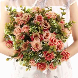 Fleurs séchées Vente chaude belle rose pivoine fleur de soie artificielle petit bouquet blanc réunion de famille décoration de mariage d'automne faux