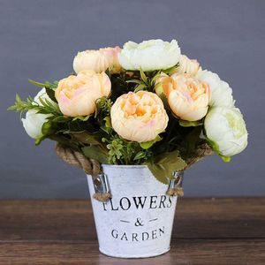 Gedroogde bloemen Hot koop stelletje pioen nep bloem grote kop wit roze zijden boeket bruiloft woondecoratie roos