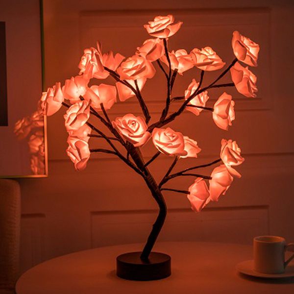 Gedroogde Bloemen LED Tafellamp Rose Flower Tree USB Nachtverlichting Woondecoratie Feesten Xmas Kerst Bruiloft Slaapkamer Decor 230613