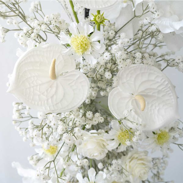 Fleurs séchées de luxe blanches artificielles, décor d'arrière-plan de fête de mariage, souffle de bébé, chemin de Table Floral, boule de centres de Table