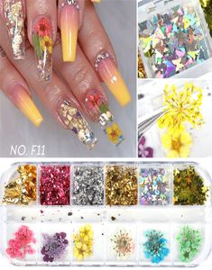 Gedroogde bloemen nagelsticker kunstdecoratie 12 kleuren 3D natuurlijke madeliefje Gypsophila bewaarde droge bloem pailletten DIY nagelstickers M5533548