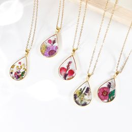 Gedroogde bloemen Kettingen Elegante bloemen Epoxy Drop hanger ketting Vrouwen mode sleutelbeen ketens verjaardagsfeestje sieraden geschenken