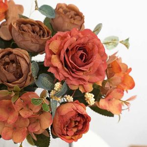 Gedroogde bloemen Nieuwe gemengde bloem mooie pioen kunstmatige hortensia zijde nep boeket voor thuis bruiloft decoratie paardebloem schuim