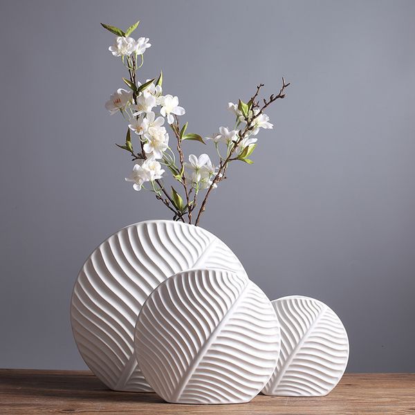 Fleurs séchées Décorations De Feuilles Nordiques Ameublement Décor Doux Moderne Simple Blanc Vases En Céramique Artisanat En Gros 230701