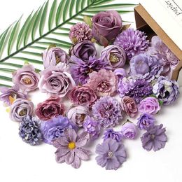 Gedroogde Bloemen Paars Kunstmatige Hoofden Zijde Nep Voor Home Decor Feest Bruiloft Decoratie DIY Valentijnsdag Geschenken Accessoires