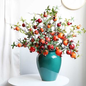 Fleurs séchées branche de fruits de grenade rouge, brindilles de décoration artificielles pour maison, guirlande de noël, arbre, accessoires de fête en plein air