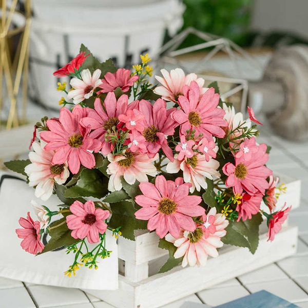 Fleurs séchées soie Holland chrysanthème rose fleur artificielle Bouquet haute qualité accessoires en plastique maison salon mariage bricolage Table