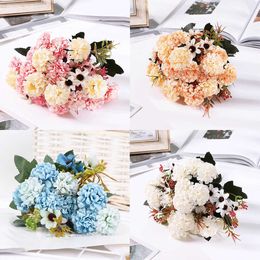 Fleurs séchées hortensia en soie, Bouquet de pissenlit lilas artificiel, décoration de salle de mariage, accessoires de fausses fleurs