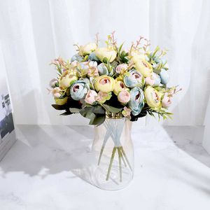 Roses artificielles séchées en soie, petit Bouquet de mariée, décoration pour la maison, mariage, noël, faux décor en plastique de haute qualité