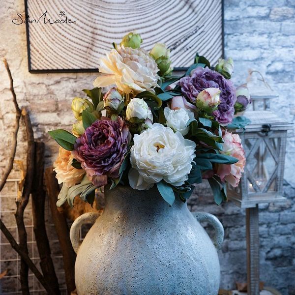 Fleurs séchées SunMade haut de gamme grandes pivoines blanches artificielles pour mariage décor à la maison fausse année automne décorations Flores 230725