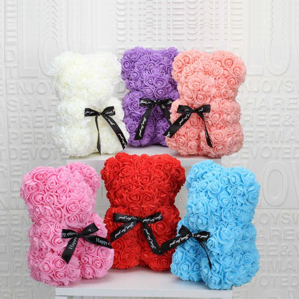 Fleurs séchées saint valentin cadeau 25 cm rouge Rose ours en peluche savon mousse fleur artificielle décoration mère femmes Y2212