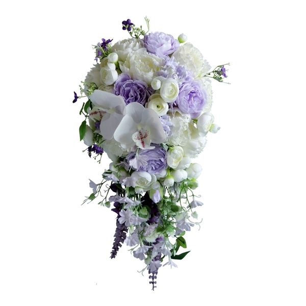 Fleurs séchées style goutte d'eau bouquet de mariée mariage européen artificielle blanc violet fleur lavande cascades tenant avec vert 230818