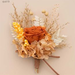 Gedroogde bloemen Bruiloft Boutonniere Geconserveerde Verse Rozenbloem Corsage Knoopsgaten Bloem Bruidegom Stalknecht Beste Man Bruiloft Bloemen Accessoires R230720