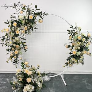 Gedroogde Bloemen Bruiloft Rekwisieten Kunstmatige Crescent Bloem Rij Arrangement Tafel Bal Afgewerkt T stadium Weg Lood Boog Decor Bloemen 230701