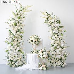 Fleurs séchées arrangement de rangée de fleurs blanches avec arc en corne mariage toile de fond décor mur floral artificiel table de fête affichage de la fenêtre 230711