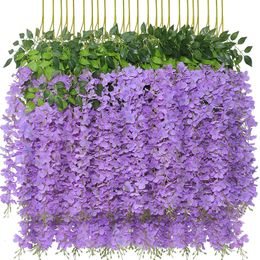 Flores secas Wisteria Artificial 12 piezas fiesta púrpura ratán planta falsa vid colgante guirnalda boda decoración seda hogar 230725