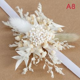 Gedroogde bloemen pols corsage bloem boho bruidsmeisje polsbloem bruid meisje hand flowerwedding boutonniere bloemen accessoires 240321