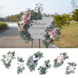 Fleurs séchées Yan Kit d'arc de mariage artificiel Boho Rose poussiéreuse bleu Eucalyptus guirlande rideaux pour décorations signe de bienvenue 230923