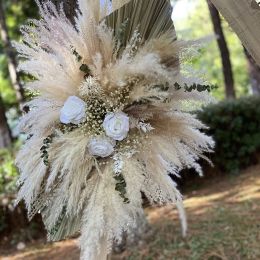 Flores de arco de boda de pampas secas, damas de honor Pampas Bouquet de flores secas, estilo boho decorativo de fondo floral decorativo